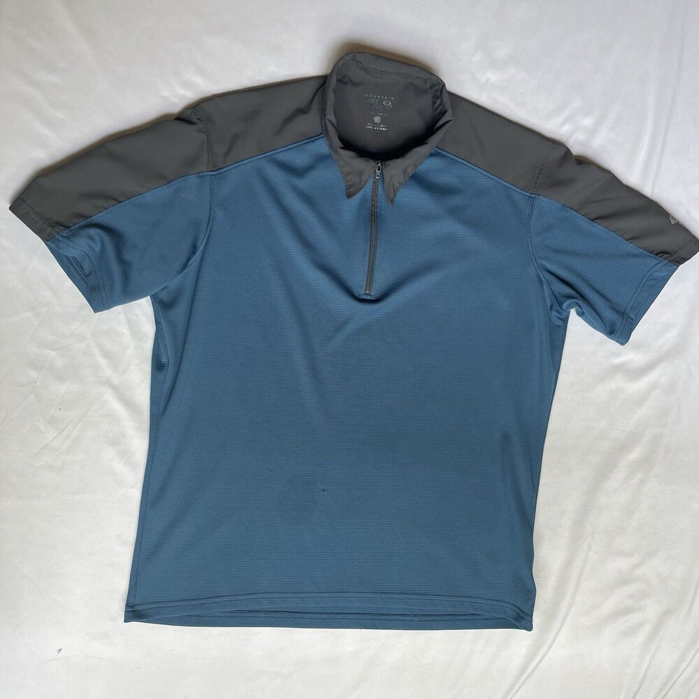 Mountain Hardwear 1/4 Zip Polo Shirt Mens Large Blue Grey OM1005 Hiking Gorpcore